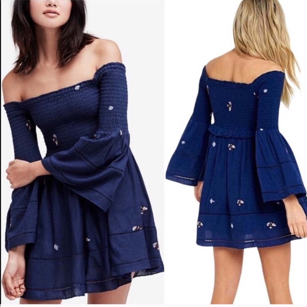 Free People Navy Blue Off-Shoulder Dress
